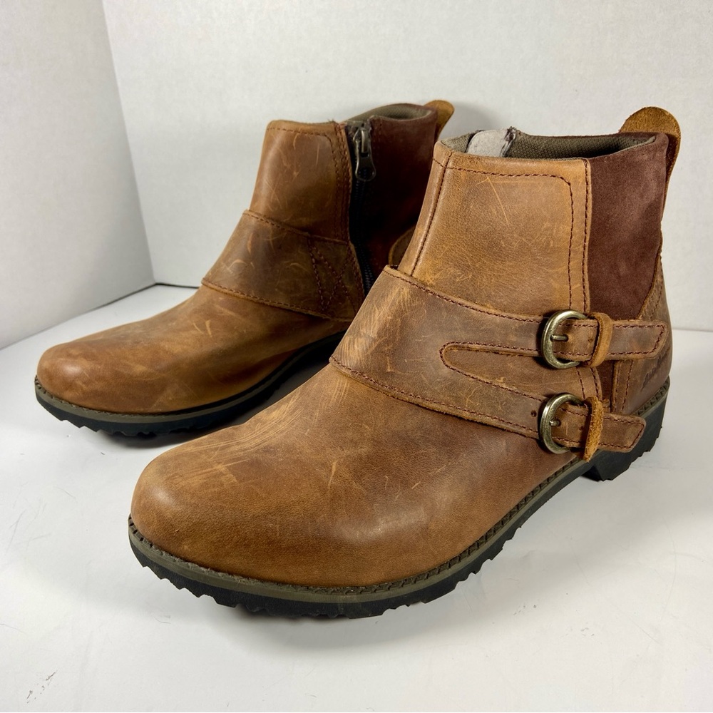 EDDIE BAUER womens brown leather Chelsea ankle bootie western classic buckle